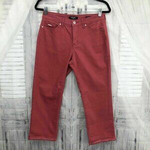 Nine West Size 6 Chrystie Denim Capri Red Cuffed Raw Hem Jeans Mid Rise NWOT